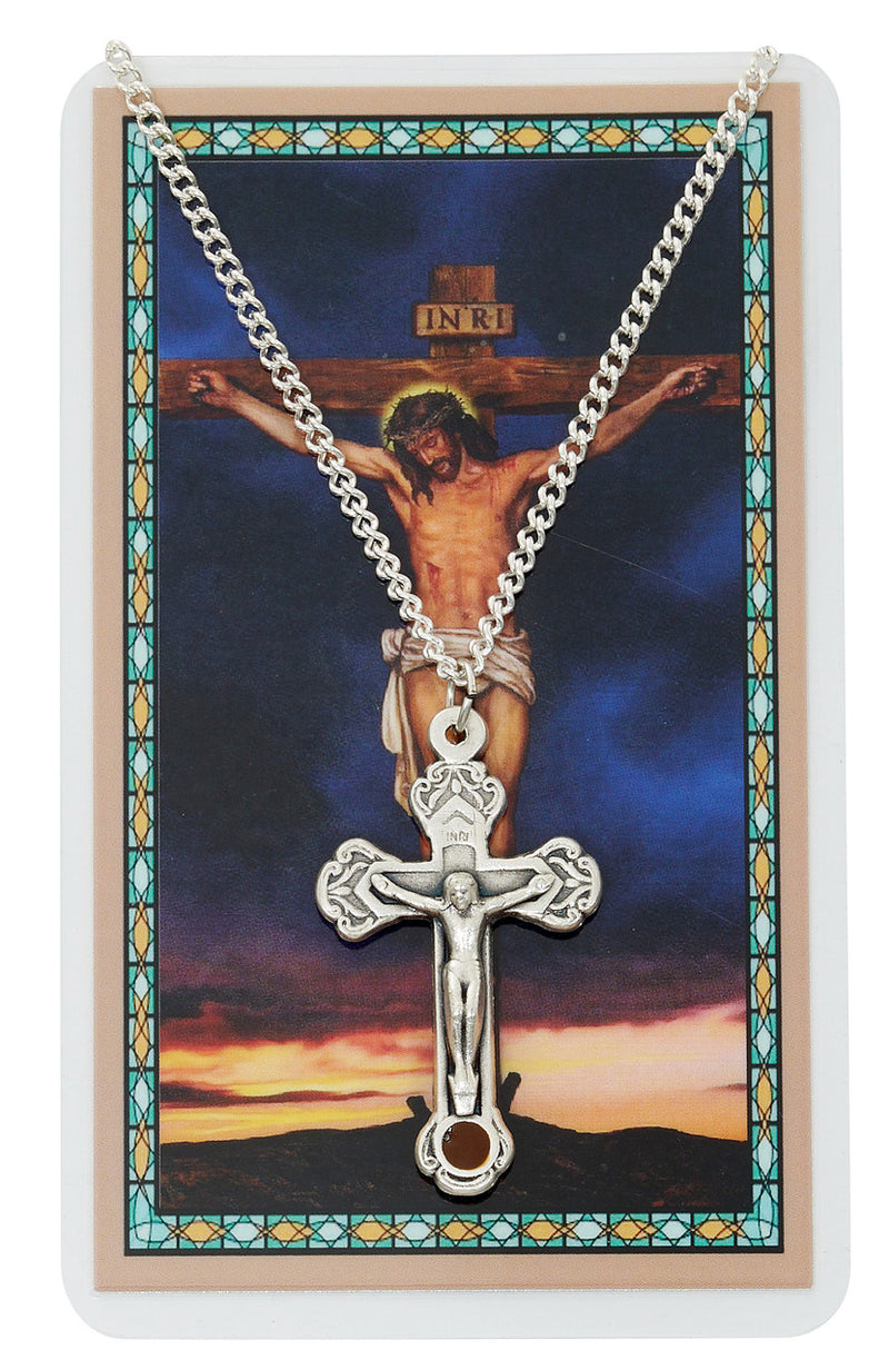 Jerusalem Dirt Pewter Crucifix on 24" Chain with Prayer Card