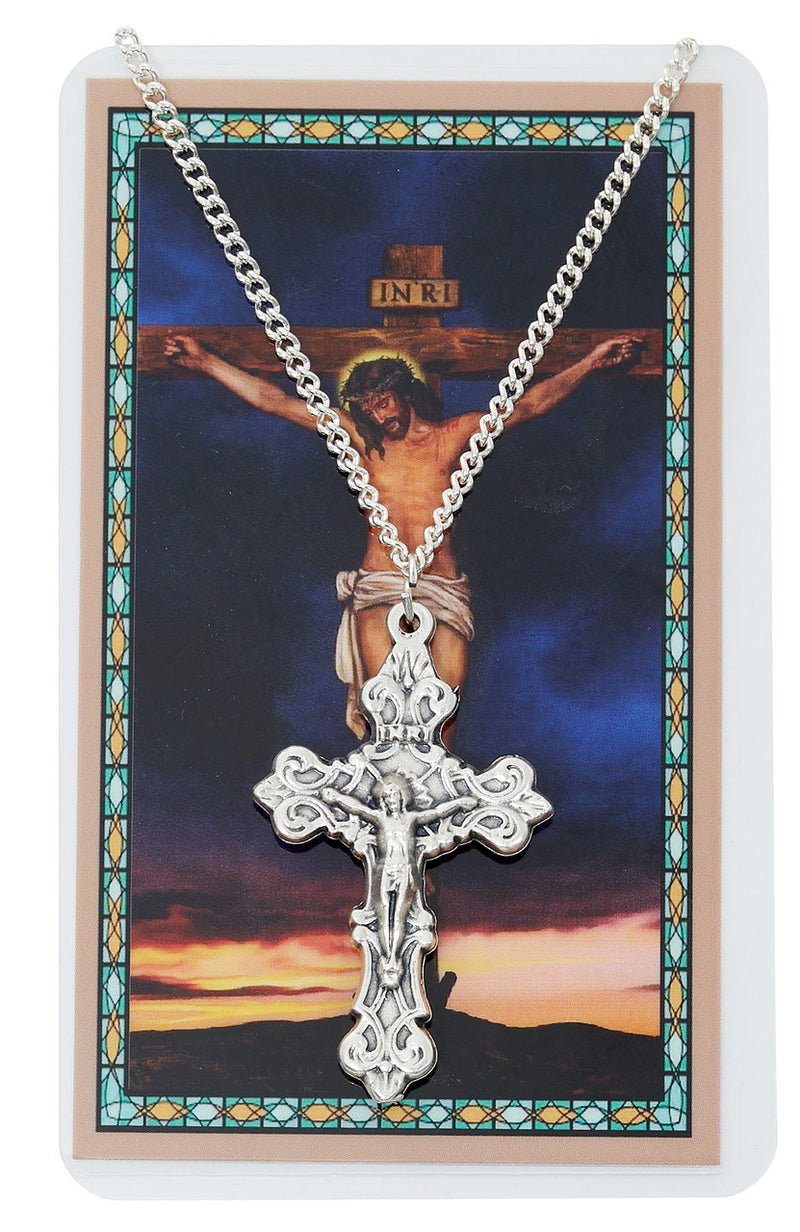 1-3/4" Pewter Crucifix on 24" Chain with Prayer Card