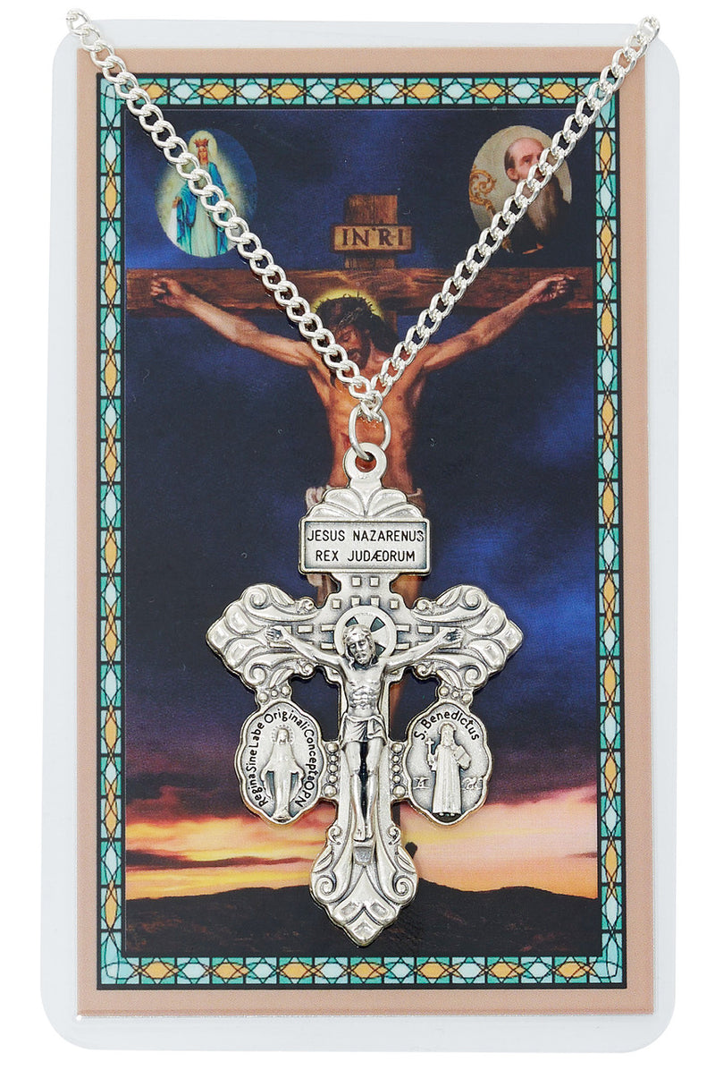 Pardon Crucifix on 24" Chain with Laminated Holy Card – Hang Bag