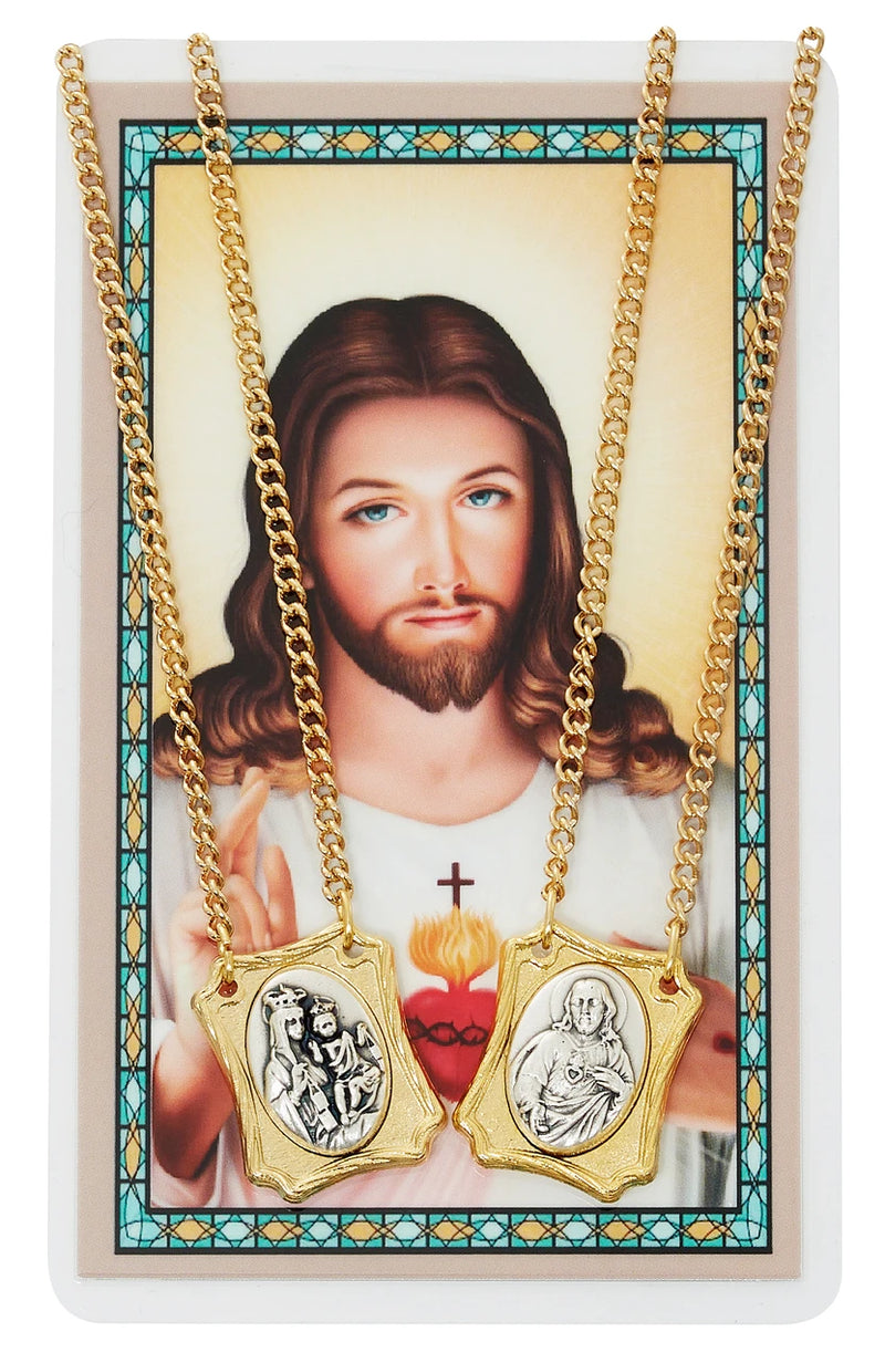 Two-Tone Scapular Medal Pendant with 24" Gold Tone Chain & Laminated Holy Card