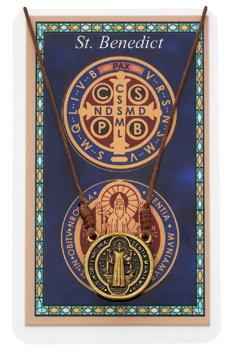 Antique Gold St. Benedict Medal with Holy Card