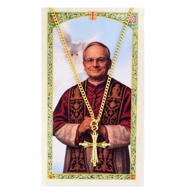 3/4" Gold-Plated Pope Leo Pectoral Cross with 18” Gold-Tone Chain & Prayer Card