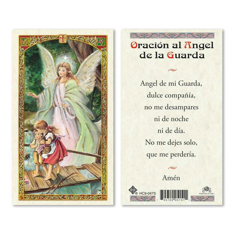 Medalla del ángel de la guarda con cadena de 16" y juego de tarjetas sagradas laminadas