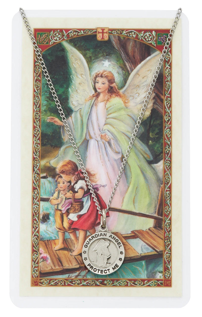 Medalla del ángel de la guarda con cadena de 16" y juego de tarjetas sagradas laminadas
