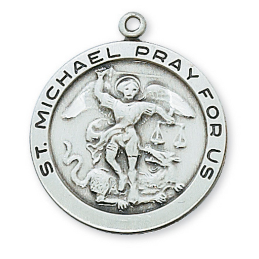 Patron St. Michael Medal Sterling Silver w/ 24" Rhodium Plated Chain Military Protection St. Michael Armed Forces Protection Armed Forces Guidance