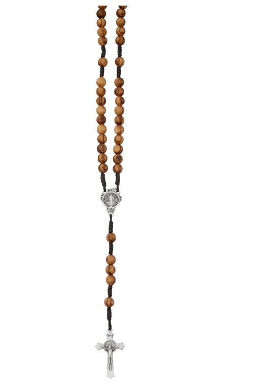 8mm Zebra Wood St. Benedict Rosary on Hang Card – Made in Italy