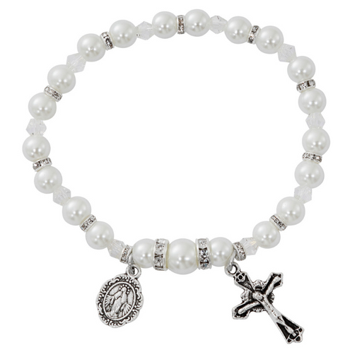 Pearl Rosary Bracelet - April Birthstone Crystal Rosary Bracelet
