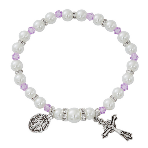 Pearl Rosary Bracelet - June Birthstone Light Amethyst Rosary Bracelet