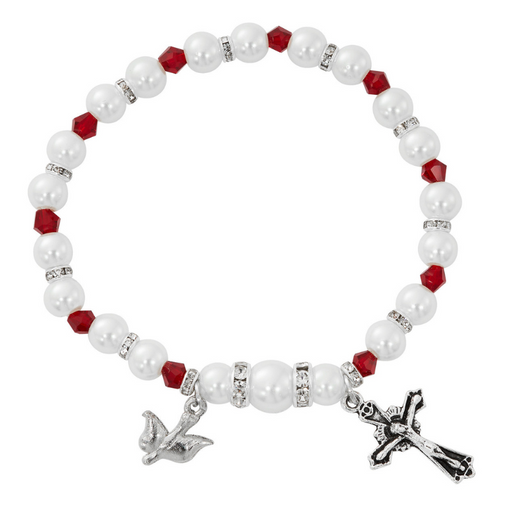 Pearl and Garnet Beads Crystal Stretch Holy Spirit Rosary Bracelet