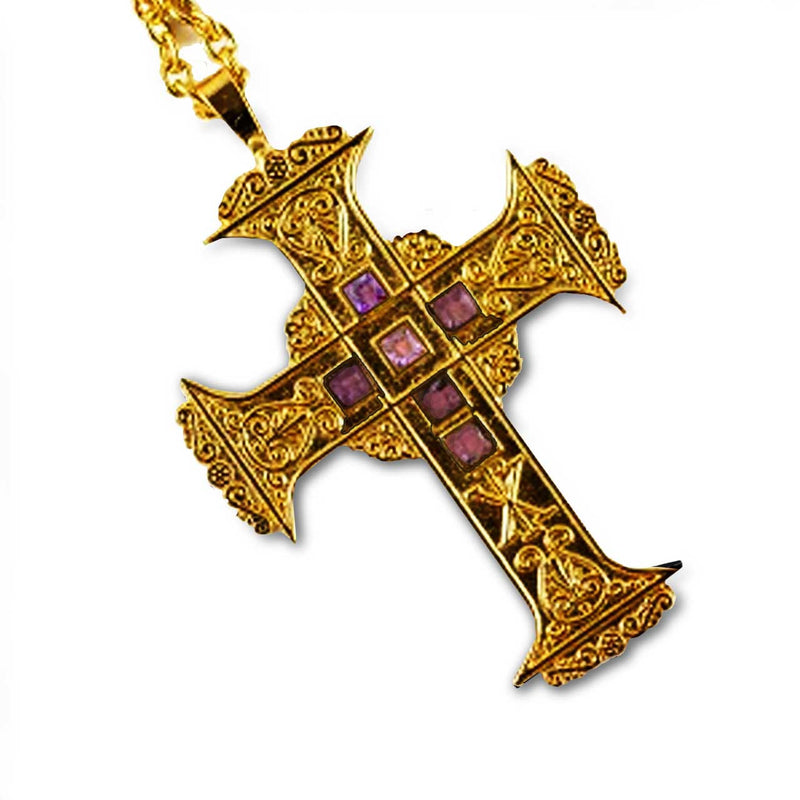 Pect2 Gold Plated Antique Design Pectoral Cross With Chain