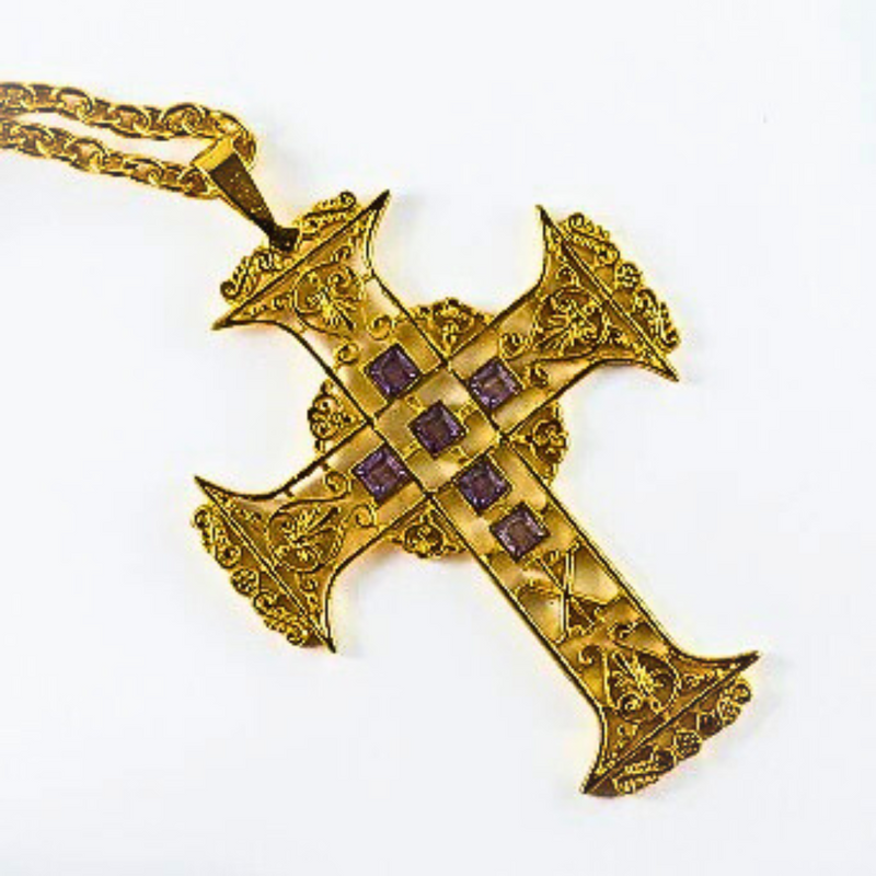Pect3 Gold Plated Pectoral Cross With Chain - Filigree Design