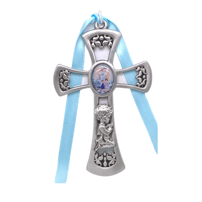 Pewter Blue Guardian Angel Cross
