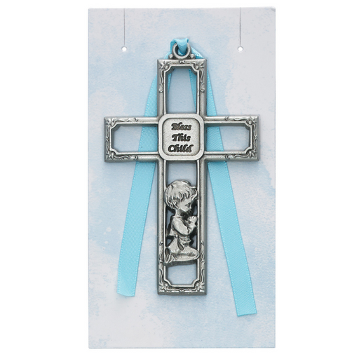 Pewter Cross Blue Boy with Card