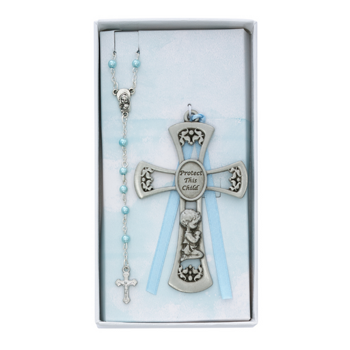 Pewter Cross and Rosary Set - Boy