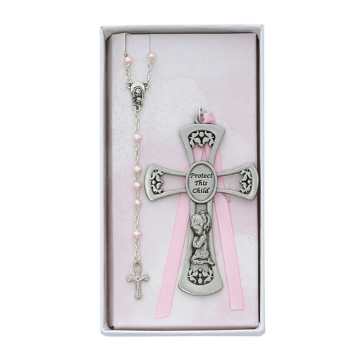 Pewter Cross and Rosary Set - Girl Pewter Cross and Rosary Set baby gifts baby present
