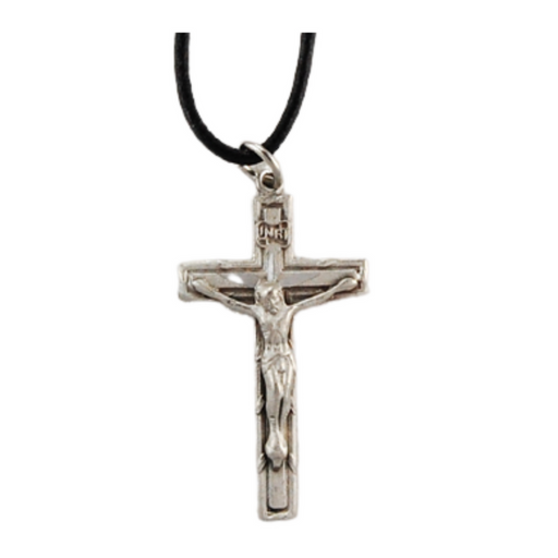 Pewter Crucifix with 18" Leather Cord Necklace