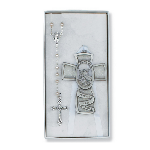 Pewter Guardian Angel Cross and Rosary Set