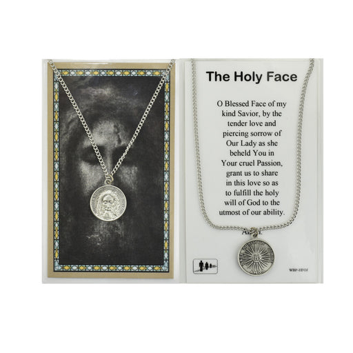 Pewter Holy Face of Jesus Medal With 18" Chain and Laminated Holy Card Set