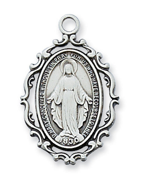 Pewter Miraculous Medal on 18” Silver Plated Chain