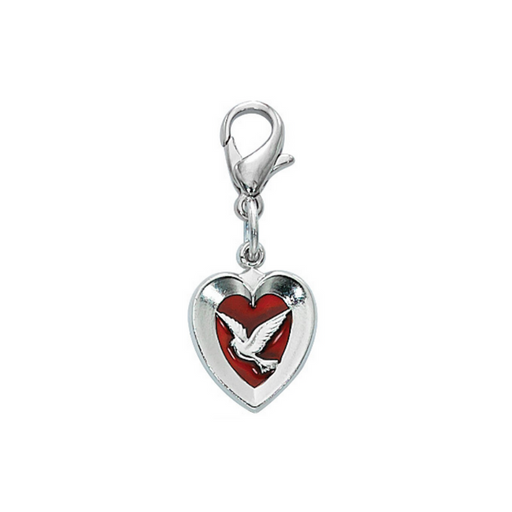 Pewter Red Enamel Dove Heart Clip Charm 