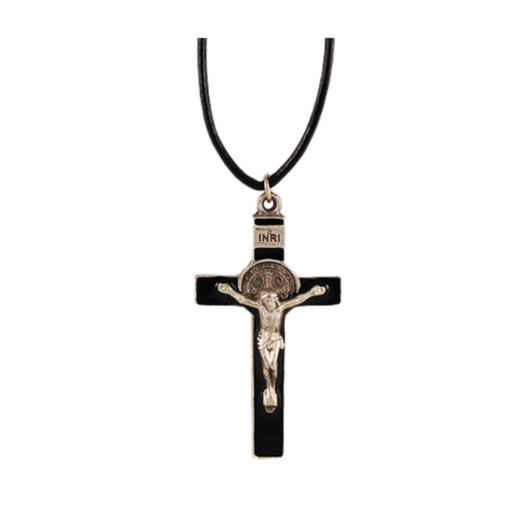Pewter St. Benedict Crucifix w/ 24" Black Leather Cord Catholic Gifts Catholic Presents Gifts for all occasion
