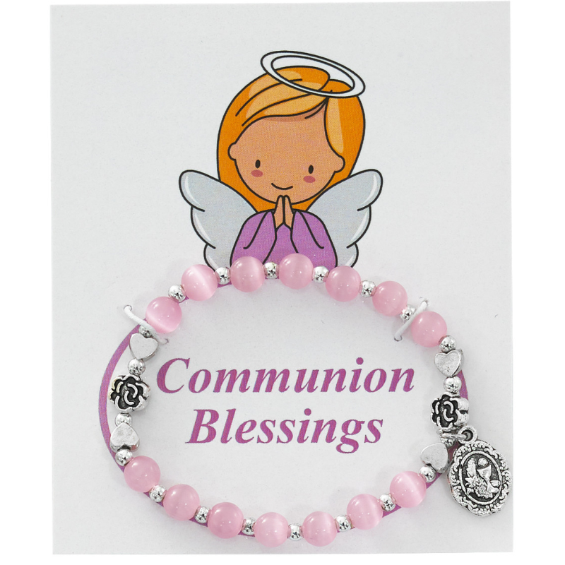 Pink Cat's Eye Communion Bracelet