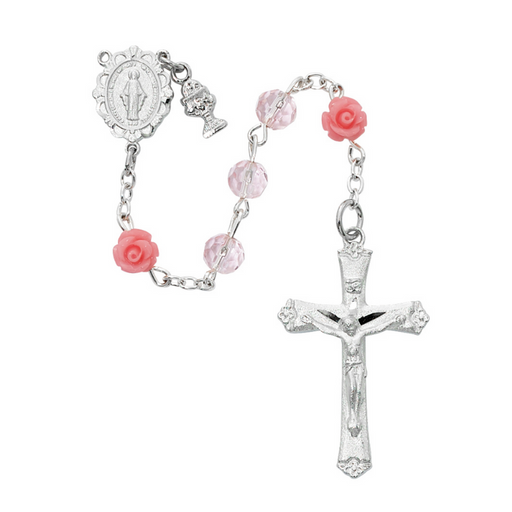 Pink Crystal Miraculous Medal Communion Rosary