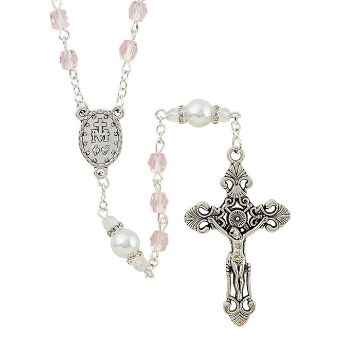 Pink Gift of New Life Collection Rosary With Miraculous Center