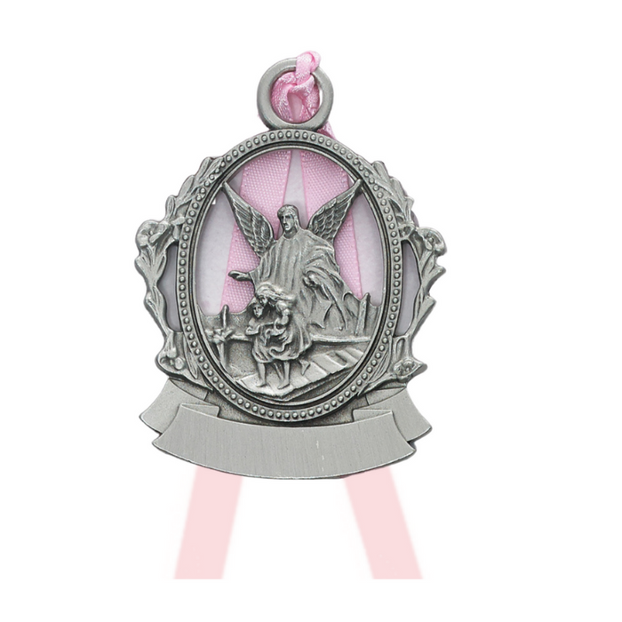 Pink Guardian Angel Pewter Crib Medal