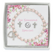 Pink Pearl Bracelet and Crystal Cross Earrings
