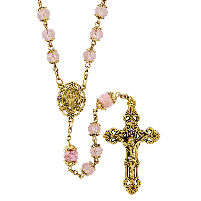 Pink Picasso Collection Rosary With Miraculous Medal