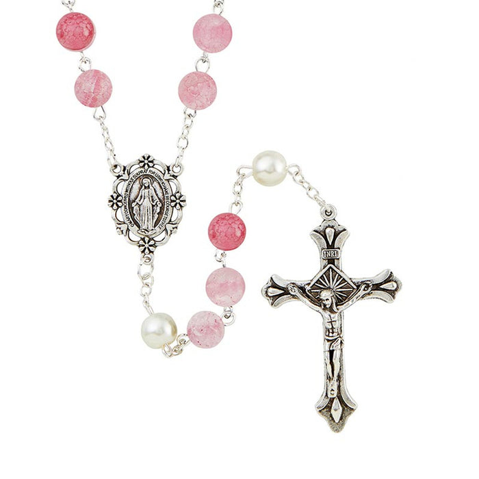 Pink Positano Collection Rosary With Miraculous Medal Medal Center