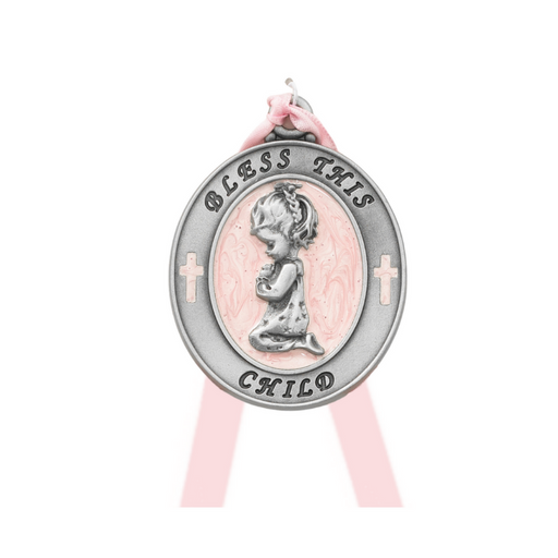 Pink Praying Girl Crib Medal
