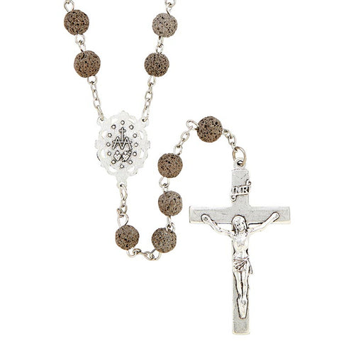 Pompeii Collection Gray Rosary With Miraculous Medal Medal Center