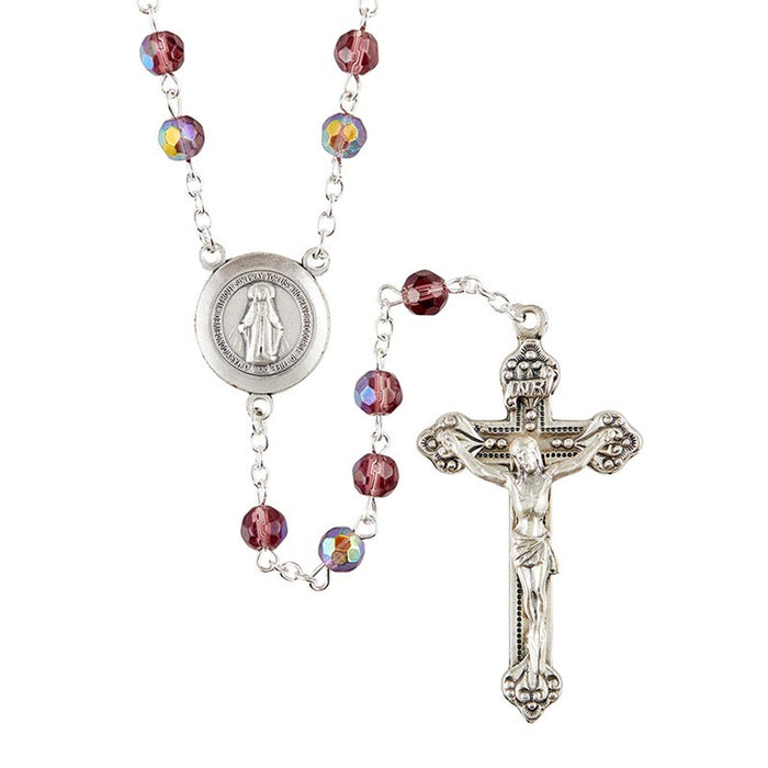 Prague Amethyst Rosary With Miraculous Medal Center