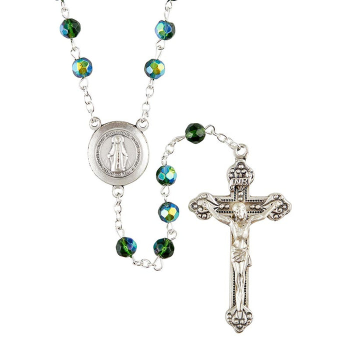 Prague Emerald Rosary With Miraculous Medal Center