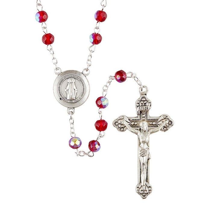 Prague Ruby Rosary With Miraculous Medal Center