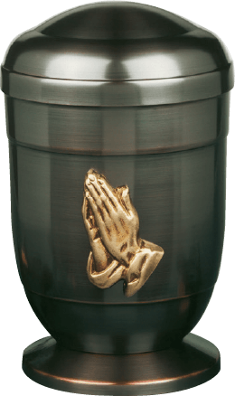 Praying Hands Copper Memorial Urn with Brass Accent
