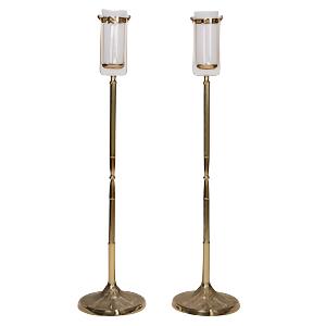 Processional Candlestick with Base Stand with Clear Globes shown