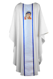 Pure White Orphrey Embroidered Mother Teresa Chasuble