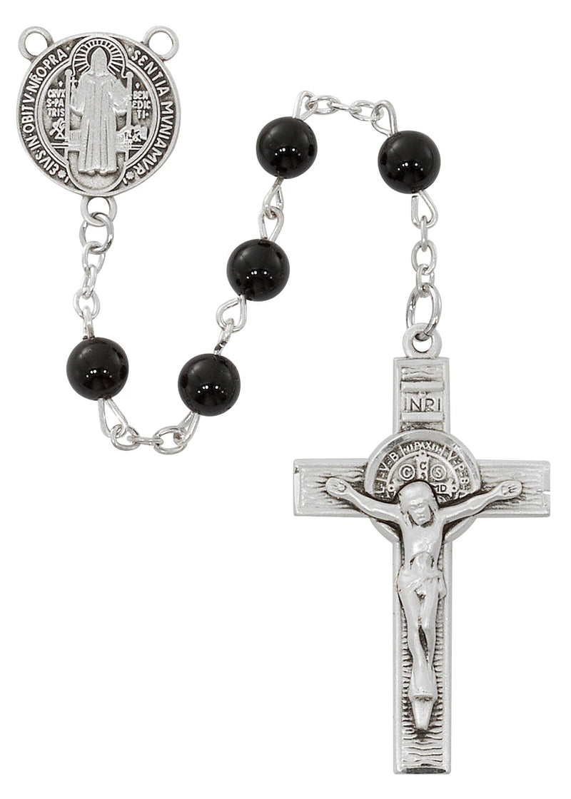 Saint Benedict Black Onyx and Sterling Silver Rosary