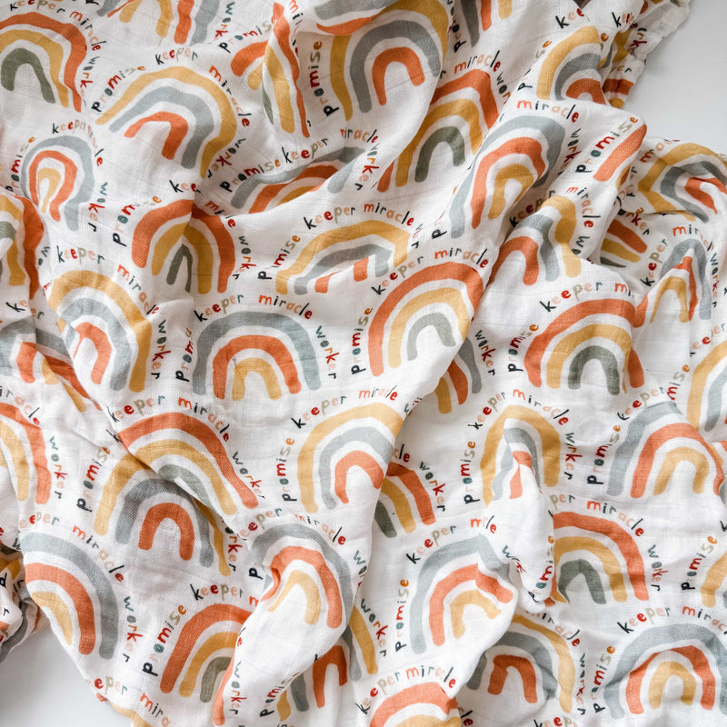 Promise Keeper Rainbows - Catholic Baby Muslin Blanket Swaddle