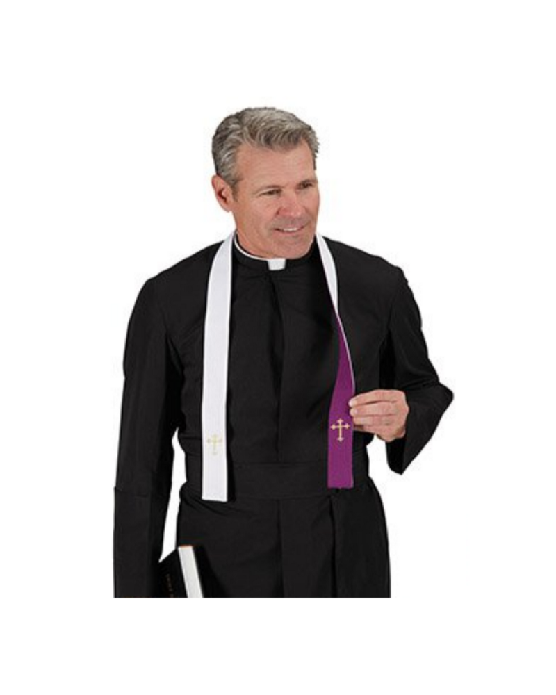 Reversible Ribbon Stole - Fleur De Lis Cross