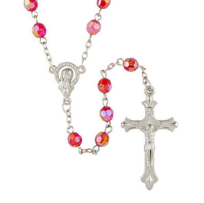 Red Crystal Acrylic Bead Rosary with Madonna Centerpiece - 12 Pieces Per Package