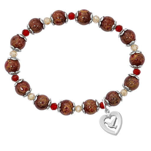 Red Marble Beads Rhodium Holy Spirit Bracelet