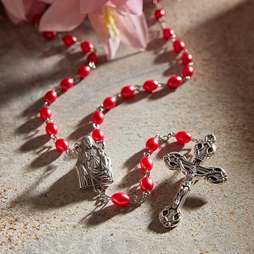 Red Oval Bead Sacred Heart Rosary - 6 Pieces Per Package