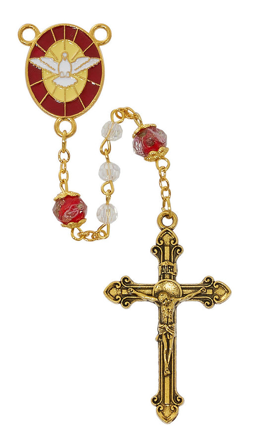 Red Venetian Our Father Beads and Gold Tone Confirmation Rosary - Comes in a Hang Card