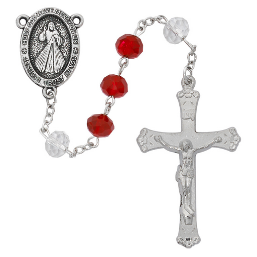 Red and White Crystal Divine Mercy Rosary