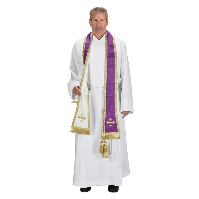 Reversible Jacquard Confessional Stole - Purple/White