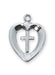 Rhodium Heart Cross Medal with 16" Stainless Chain